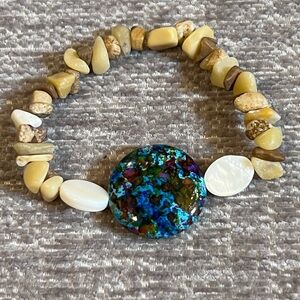 Handmade Bold Colorful Boho Natural Gemstones Beaded Bracelet, Size 7”